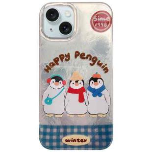 For iPhone 15 Colorful PC Hybrid TPU Phone Case with Lanyard(Penguin)