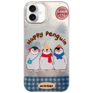 For iPhone 16 Colorful PC Hybrid TPU Phone Case with Lanyard(Penguin)