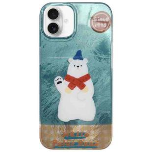 For iPhone 16 Colorful PC Hybrid TPU Phone Case with Lanyard(Polar Bear)