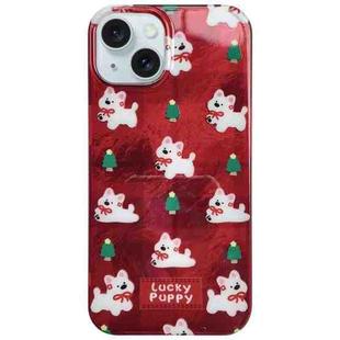 For iPhone 15 West Highlands Puppy Colorful PC Hybrid TPU Phone Case with Lanyard(Red)