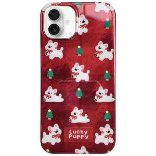 For iPhone 16 West Highlands Puppy Colorful PC Hybrid TPU Phone Case with Lanyard(Red)