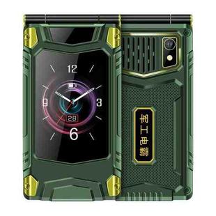 M7+ 4G Dual Screen Flip Elder Rugged Phone, 2.8 inch Inner, 2.4 inch Outer, 6800mAh Battery, 24 Keys, Flashlight, Network: 4G, Dual SIM, SOS, Plug:US Plug(Green)