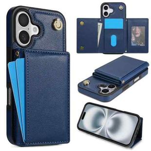 For iPhone 16 Plus Three Fold Card Bag Phone Case with Long Lanyard(Blue)