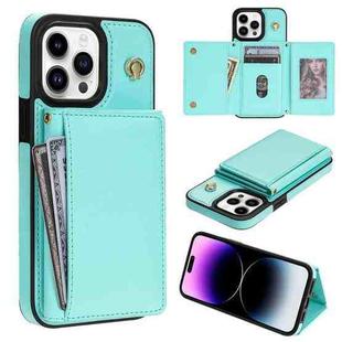 For iPhone 11 Pro Three Fold Card Bag Phone Case with Long Lanyard(Mint)