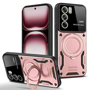 For OPPO Reno12 Pro Global Large Window MagSafe Holder Phone Case(Rose Gold)