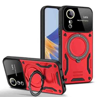 For OPPO A17 Large Window MagSafe Holder Phone Case(Red)