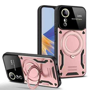 For OPPO A17 Large Window MagSafe Holder Phone Case(Rose Gold)