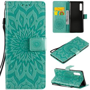 For LG G9 Pressed Printing Sunflower Pattern Horizontal Flip PU Leather Case Holder & Card Slots & Wallet & Lanyard(Green)
