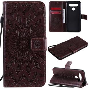 For LG K41S & K51S Pressed Printing Sunflower Pattern Horizontal Flip PU Leather Case Holder & Card Slots & Wallet & Lanyard(Brown)