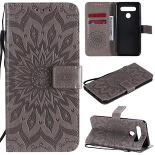 For LG K41S & K51S Pressed Printing Sunflower Pattern Horizontal Flip PU Leather Case Holder & Card Slots & Wallet & Lanyard(Grey)