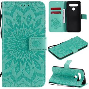 For LG K41S & K51S Pressed Printing Sunflower Pattern Horizontal Flip PU Leather Case Holder & Card Slots & Wallet & Lanyard(Green)