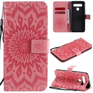 For LG K41S & K51S Pressed Printing Sunflower Pattern Horizontal Flip PU Leather Case Holder & Card Slots & Wallet & Lanyard(Pink)