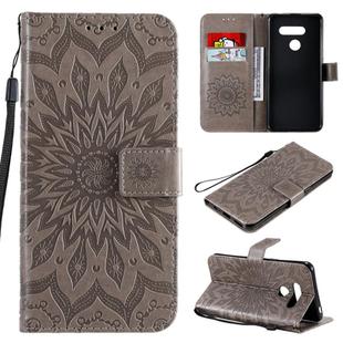 For LG K50S Pressed Printing Sunflower Pattern Horizontal Flip PU Leather Case Holder & Card Slots & Wallet & Lanyard(Grey)