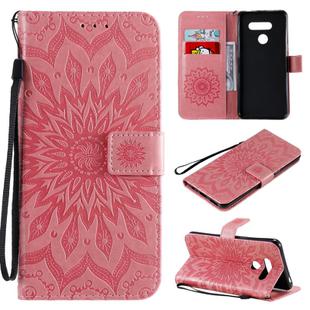 For LG K50S Pressed Printing Sunflower Pattern Horizontal Flip PU Leather Case Holder & Card Slots & Wallet & Lanyard(Pink)