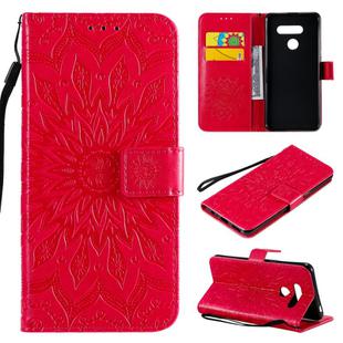 For LG K50S Pressed Printing Sunflower Pattern Horizontal Flip PU Leather Case Holder & Card Slots & Wallet & Lanyard(Red)