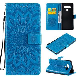 For LG Stylo 6 Pressed Printing Sunflower Pattern Horizontal Flip PU Leather Case Holder & Card Slots & Wallet & Lanyard(Blue)