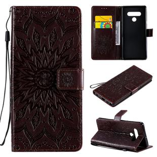 For LG Stylo 6 Pressed Printing Sunflower Pattern Horizontal Flip PU Leather Case Holder & Card Slots & Wallet & Lanyard(Brown)