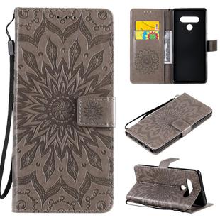 For LG Stylo 6 Pressed Printing Sunflower Pattern Horizontal Flip PU Leather Case Holder & Card Slots & Wallet & Lanyard(Grey)