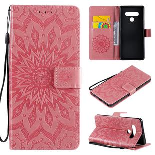 For LG Stylo 6 Pressed Printing Sunflower Pattern Horizontal Flip PU Leather Case Holder & Card Slots & Wallet & Lanyard(Pink)