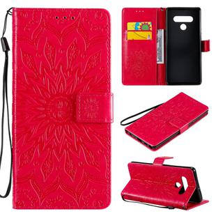 For LG Stylo 6 Pressed Printing Sunflower Pattern Horizontal Flip PU Leather Case Holder & Card Slots & Wallet & Lanyard(Red)