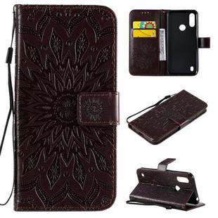 For Motorola Moto E6s (2020) Pressed Printing Sunflower Pattern Horizontal Flip PU Leather Case Holder & Card Slots & Wallet & Lanyard(Brown)