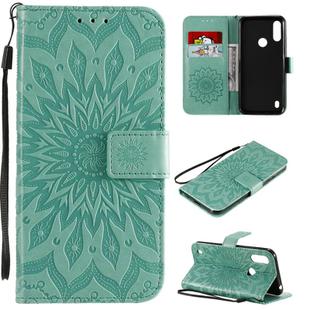 For Motorola Moto E6s (2020) Pressed Printing Sunflower Pattern Horizontal Flip PU Leather Case Holder & Card Slots & Wallet & Lanyard(Green)