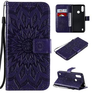 For Motorola Moto E6s (2020) Pressed Printing Sunflower Pattern Horizontal Flip PU Leather Case Holder & Card Slots & Wallet & Lanyard(Purple)