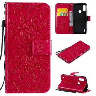 For Motorola Moto E6s (2020) Pressed Printing Sunflower Pattern Horizontal Flip PU Leather Case Holder & Card Slots & Wallet & Lanyard(Red)