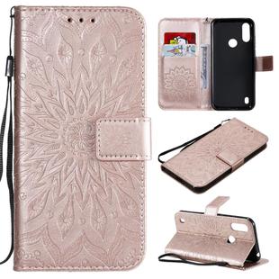 For Motorola Moto E6s (2020) Pressed Printing Sunflower Pattern Horizontal Flip PU Leather Case Holder & Card Slots & Wallet & Lanyard(Rose Gold)