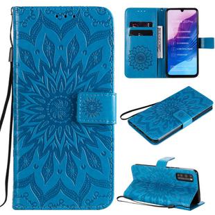 For Huawei Enjoy Z Pressed Printing Sunflower Pattern Horizontal Flip PU Leather Case Holder & Card Slots & Wallet & Lanyard(Blue)