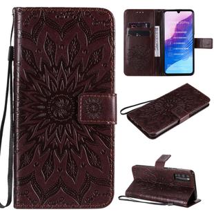 For Huawei Enjoy Z Pressed Printing Sunflower Pattern Horizontal Flip PU Leather Case Holder & Card Slots & Wallet & Lanyard(Brown)