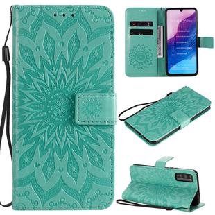 For Huawei Enjoy Z Pressed Printing Sunflower Pattern Horizontal Flip PU Leather Case Holder & Card Slots & Wallet & Lanyard(Green)