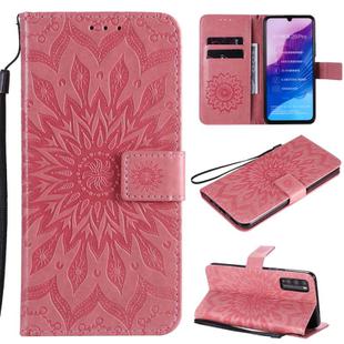 For Huawei Enjoy Z Pressed Printing Sunflower Pattern Horizontal Flip PU Leather Case Holder & Card Slots & Wallet & Lanyard(Pink)