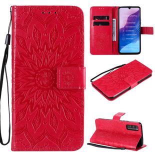For Huawei Enjoy Z Pressed Printing Sunflower Pattern Horizontal Flip PU Leather Case Holder & Card Slots & Wallet & Lanyard(Red)