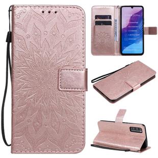 For Huawei Enjoy Z Pressed Printing Sunflower Pattern Horizontal Flip PU Leather Case Holder & Card Slots & Wallet & Lanyard(Rose Gold)