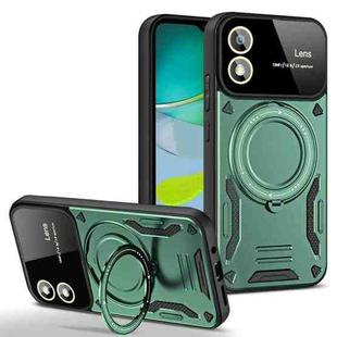 For Motorola Moto E13 Large Window MagSafe Holder Phone Case(Green)