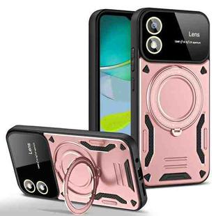 For Motorola Moto E13 Large Window MagSafe Holder Phone Case(Rose Gold)