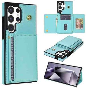 For Samsung Galaxy S23 Ultra 5G Three Fold Card Bag Phone Case with Long Lanyard(Mint)