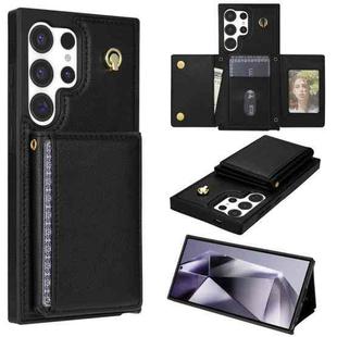 For Samsung Galaxy S23 Ultra 5G Three Fold Card Bag Phone Case with Long Lanyard(Black)