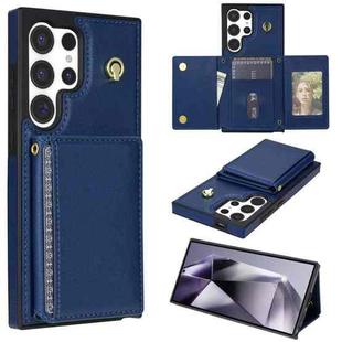 For Samsung Galaxy S23 Ultra 5G Three Fold Card Bag Phone Case with Long Lanyard(Blue)