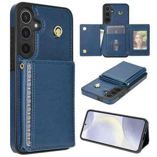 For Samsung Galaxy S24 FE 5G Three Fold Card Bag Phone Case with Long Lanyard(Blue)