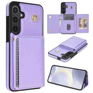 For Samsung Galaxy S24 FE 5G Three Fold Card Bag Phone Case with Long Lanyard(Purple)