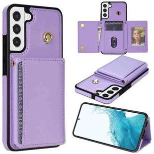 For Samsung Galaxy S21+ 5G Three Fold Card Bag Phone Case with Long Lanyard(Purple)
