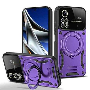 For Xiaomi Poco X4 Pro 5G Large Window MagSafe Holder Phone Case(Purple)