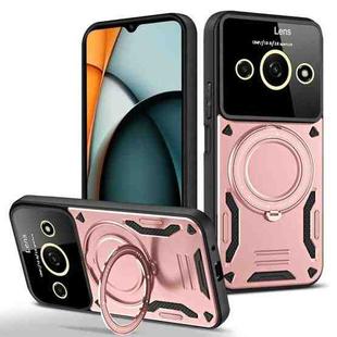 For Redmi A3 4G Large Window MagSafe Holder Phone Case(Rose Gold)