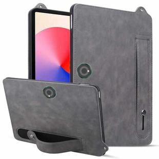 For OnePlus Pad Pro TPU Leather Back Tablet Case with Wristband(Grey)
