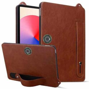 For OnePlus Pad Pro TPU Leather Back Tablet Case with Wristband(Brown)