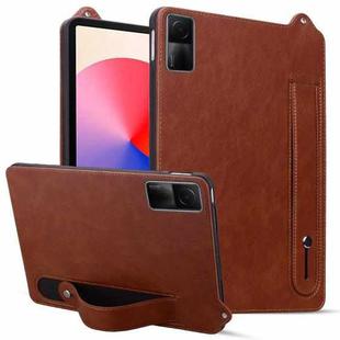 For Xiaomi Redmi Pad SE 11 2023 TPU Leather Back Tablet Case with Wristband(Brown)