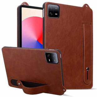 For Xiaomi Pad 6 / 6 Pro TPU Leather Back Tablet Case with Wristband(Brown)