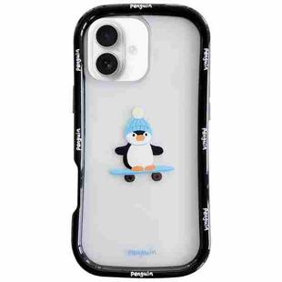 For iPhone 16 Christmas Pattern Colorful PC Frame TPU Clear Phone Case(Penguin)